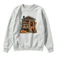 thumbnail image 1 of Women Crew Neck Halloween Witch House Graphic Sweatshirt, Drop‑Shoulder Long Sleeve Loose Pullover, Vintage Retro Fall Holiday Top for Halloween Party Trick‑or‑Treat Daily Wear, 1 of 4