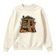 thumbnail image 1 of Women Crew Neck Halloween Witch House Graphic Sweatshirt, Drop‑Shoulder Long Sleeve Loose Pullover, Vintage Retro Fall Holiday Top for Halloween Party Trick‑or‑Treat Daily Wear, 1 of 4