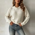 thumbnail image 1 of Women Crew Neck Knit Pullover Drop Shoulder Long Sleeve Loose Fitting Soft Cozy Textured Sweater for Fall Winter Casual Street Daily Wear White L, 1 of 5