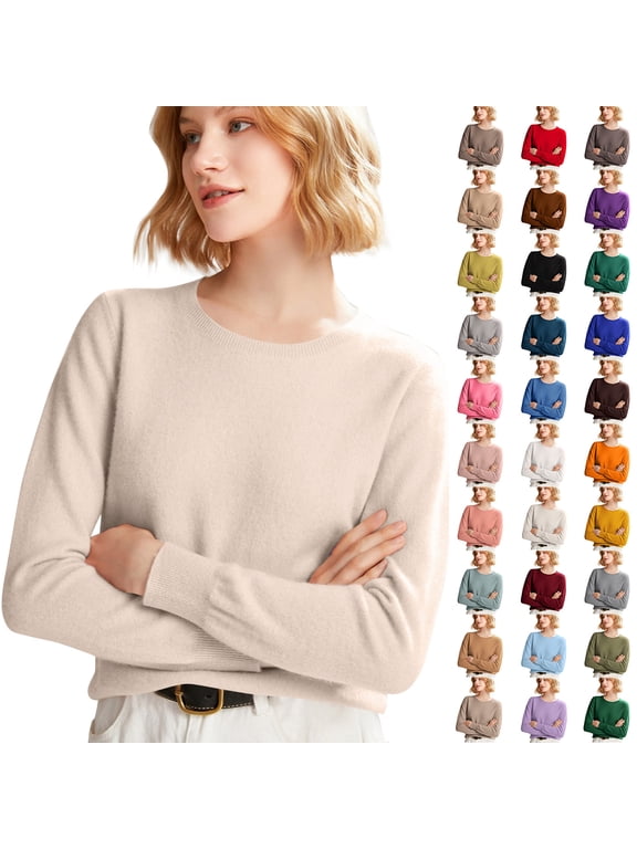 Women Crew Neck Knit Sweater Soft Comfortable Long Sleeve Lightweight Casual Pullover Top Pink L