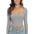 thumbnail image 1 of Women Crew Neck Knitted Crop Shirt Long Sleeve Low Cut Basic Solid Tee Sexy Cutout Blouse Top Streetwear, 1 of 8