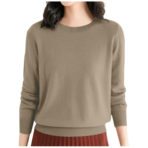Women Crew Neck Knitted Pullover Shirts Solid Long Sleeve Loose Casual Sweaters Fall Winter Warm Jumpers Tops