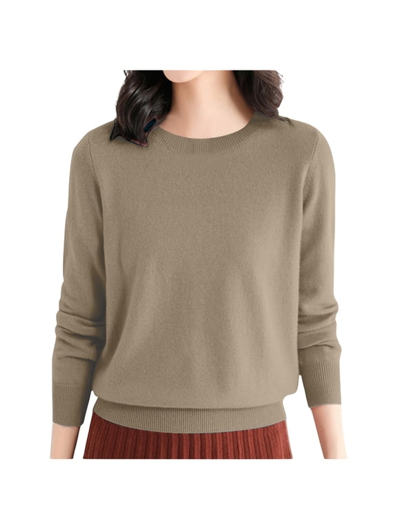 Women Crew Neck Knitted Pullover Shirts Solid Long Sleeve Loose Casual Sweaters Fall Winter Warm Jumpers Tops