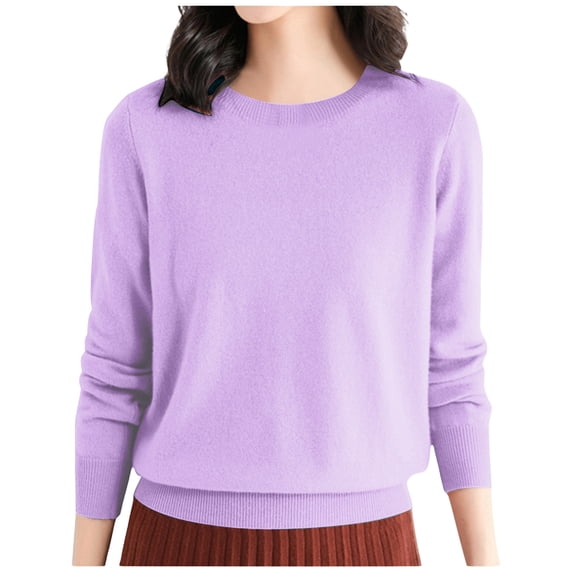 Women Crew Neck Knitted Pullover Shirts Solid Long Sleeve Loose Casual Sweaters Fall Winter Warm Jumpers Tops