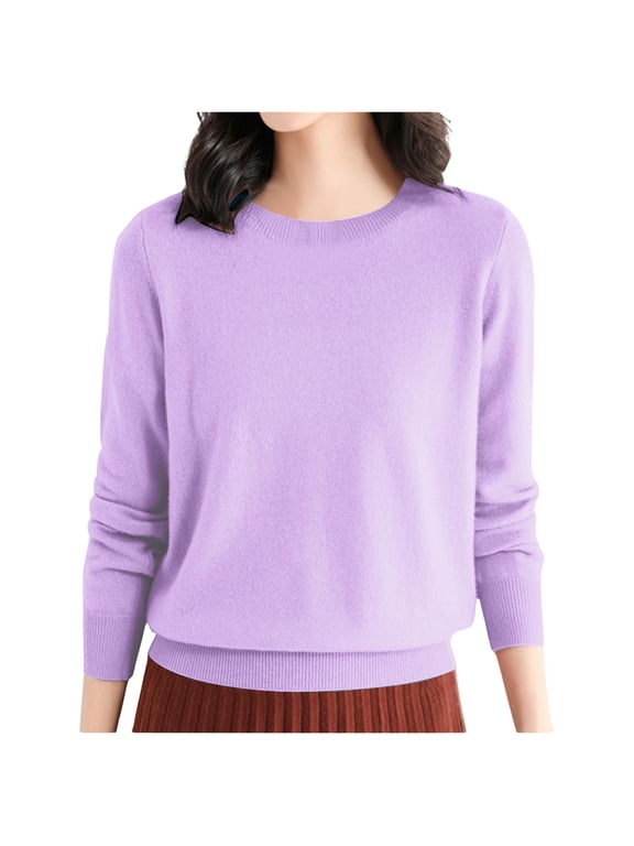 Women Crew Neck Knitted Pullover Shirts Solid Long Sleeve Loose Casual Sweaters Fall Winter Warm Jumpers Tops