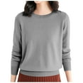 thumbnail image 1 of Women Crew Neck Knitted Pullover Shirts Solid Long Sleeve Loose Casual Sweaters Fall Winter Warm Jumpers Tops, 1 of 7
