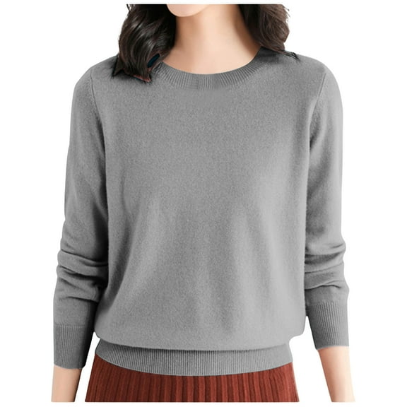 Women Crew Neck Knitted Pullover Shirts Solid Long Sleeve Loose Casual Sweaters Fall Winter Warm Jumpers Tops