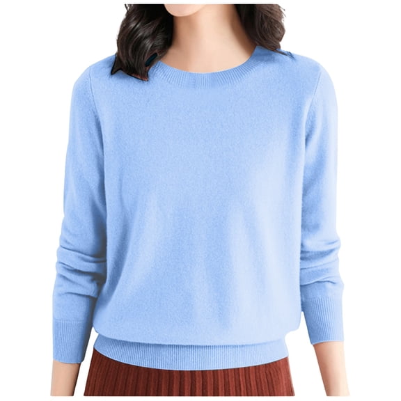 Women Crew Neck Knitted Pullover Shirts Solid Long Sleeve Loose Casual Sweaters Fall Winter Warm Jumpers Tops