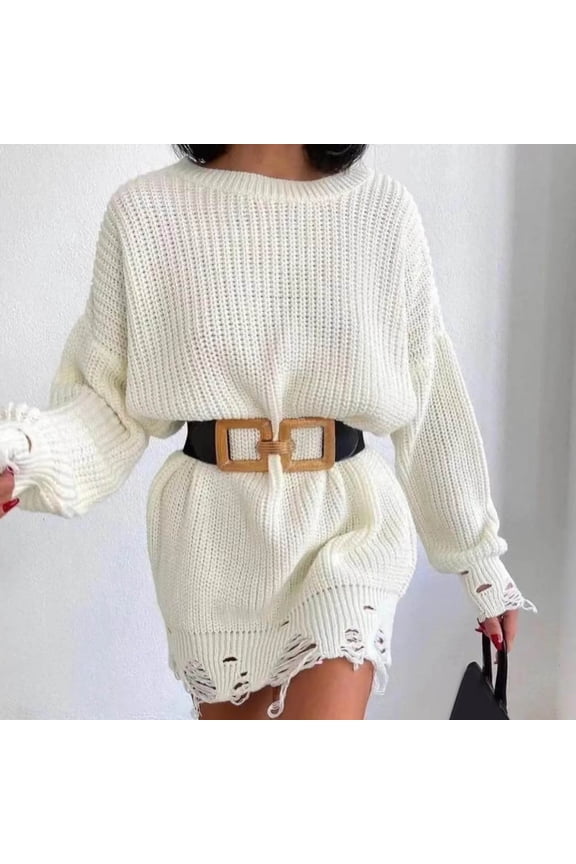 Women Crew Neck Long Sleeve Pullover Top Solid Color Hem Ripped Knit Sweater Large Sweat Shirts Fuzzy Long Sleeve Shirts for Women Pool Sweater Sweater for Men Casual Long Sleeve Sweatshirt Womens Zip