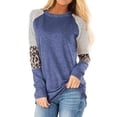 thumbnail image 1 of Women Crew Neck Long Sleeve Stripes Leopard Print Top, 1 of 6
