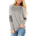 thumbnail image 1 of Women Crew Neck Long Sleeve Stripes Leopard Print Top, 1 of 6