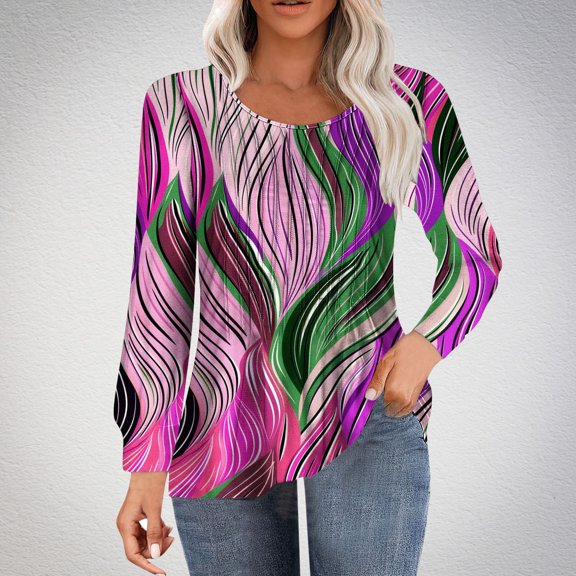 Women Crew Neck Loose Fit T Shirt Long Sleeve Shirts Top Tees