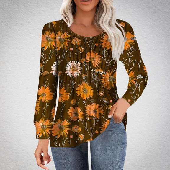 Women Crew Neck Loose Fit T Shirt Long Sleeve Shirts Top Tees