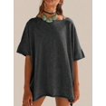 thumbnail image 1 of Women Crew‑Neck Oversized Short‑Sleeve T‑Shirt, Loose Drop‑Shoulder Side‑Slit Hem Casual Summer Tunic Blouse Tops, 1 of 15