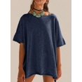 thumbnail image 1 of Women Crew‑Neck Oversized Short‑Sleeve T‑Shirt, Loose Drop‑Shoulder Side‑Slit Hem Casual Summer Tunic Blouse Tops, 1 of 15