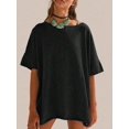 thumbnail image 1 of Women Crew‑Neck Oversized Short‑Sleeve T‑Shirt, Loose Drop‑Shoulder Side‑Slit Hem Casual Summer Tunic Blouse Tops, 1 of 15