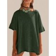 thumbnail image 1 of Women Crew‑Neck Oversized Short‑Sleeve T‑Shirt, Loose Drop‑Shoulder Side‑Slit Hem Casual Summer Tunic Blouse Tops, 1 of 15