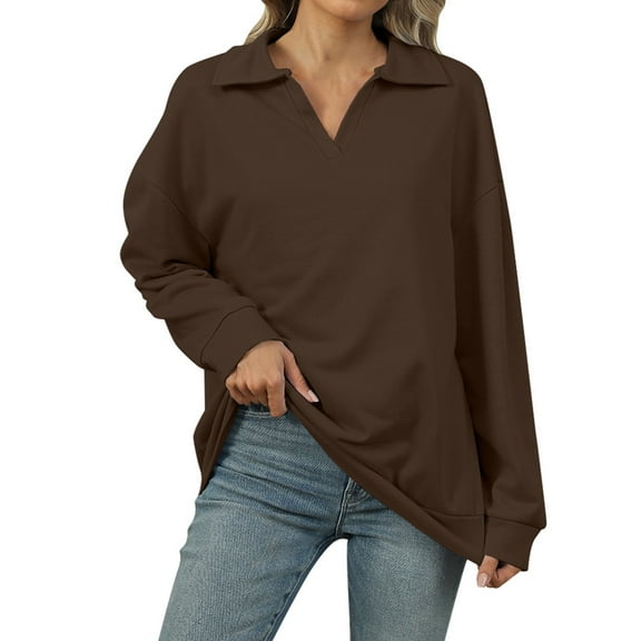 Women Crew Neck Pullover Half Zip Sweatshirt Women Plus Size Women Casual Long Sleeve V Neck Solid Pullover Hoodless Sweatshirt Fall Long Sleeve Sweatshirts Top Blouse M