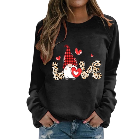 Women Crew Neck Pullover Half Zip Sweatshirt Women Valentine's Day Women's Sweatshirt Crew Neck Leopard Print Long Sleeve Casual Sweat Tops L