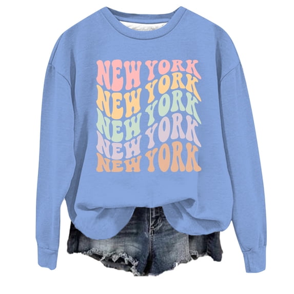 Women Crew Neck Pullover Halloween Sweatshirts for Women Funny Women's Casual Crewneck York City English Letter Print Hoodie Xl