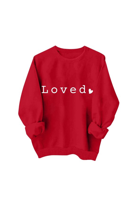 Women Crew Neck Pullover Hoodies for Women Zip up Plus Size Women's Valentine's Day Sweatshirt Red Cute Print Sweatshirt Casual Heart Pattern Pullover Xl