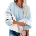 thumbnail image 1 of Women Crew Neck Pullover Sweater Fashionable Casual Loose Color Blocking Women Long Sleeve Sweater Aqua Blue S, 1 of 6