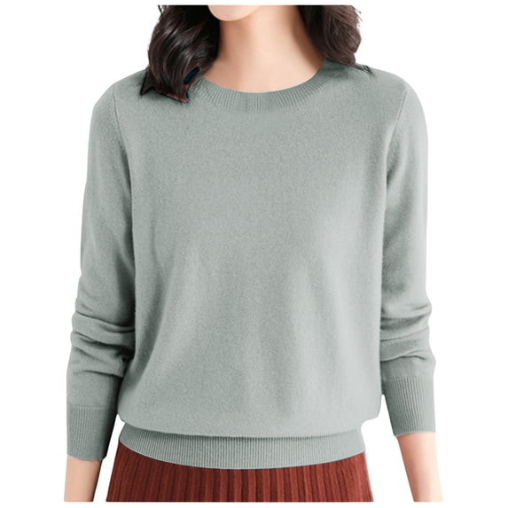 Women Crew Neck Pullover Sweater Solid Basic Classic Knit Sweaters Long Sleeve Crew Neck Fall Outfits 2025 Trendy