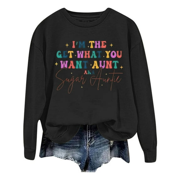 Women Crew Neck Pullover Sweatshirts for Women Short Women's Fashion Casual Solid Color Loose Long Sleeve Letter Print Round Neck Hoodie M