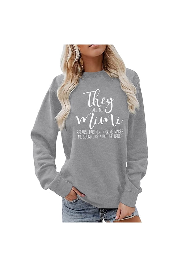 Women Crew Neck Pullover Womens Hoodies Pullover Cropped Womens Fashion Letter They Call Mimi Print Crew Neck Sweatshirt Long Sleeve Top Pullover M
