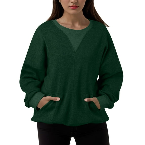Women Crew Neck Pullover Zipper Hoodies for Women Oversized Oversized Sweatshirt for Women Patchwork Solid Color Sweatshirts No Hood Long Sleeve Pullover Tops with Pocket Xxl