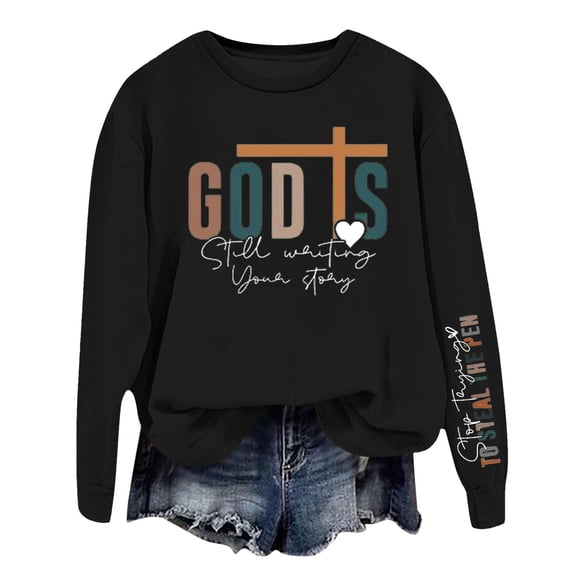 Women Crew Neck Pullover off The Shoulder Sweatshirt Cute Women's Pullover Hoodie Letter Print Round Neck Top for Fall & Winter Xl