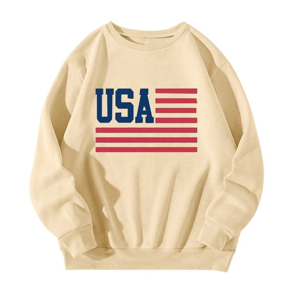 Women Crew Neck Pullover off The Shoulder Sweatshirt for Women Plus Size U.S.A Letter Graphic Thermal Print Hoodie Xl