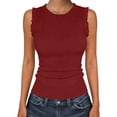 thumbnail image 1 of Women Crew Neck Ruffle Sleeve Ribbed Knit Tank Tops Slim Fitting Casual Stretchy Daily Sleeveless Vests Wine S, 1 of 6