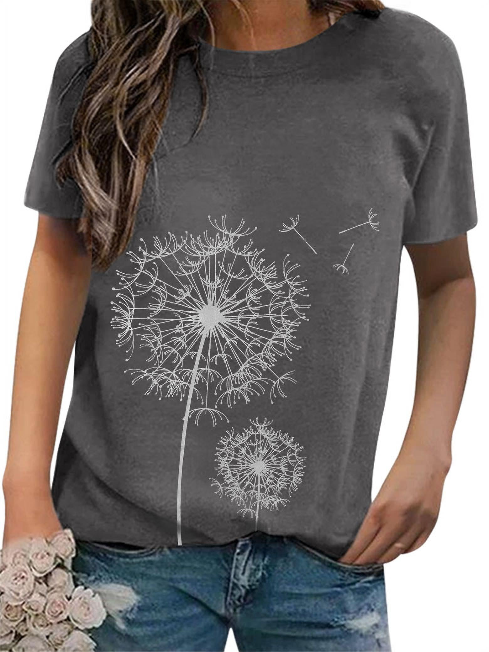 Women Crew Neck Short Sleeve Dandelion Printed Top - Walmart.com