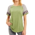 thumbnail image 1 of Women Crew Neck Short Sleeve Stripes Leopard Print Top, 1 of 8