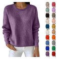 thumbnail image 1 of Women Crew Neck Soft Knit Sweater Loose Long Sleeve Rib Cuff Solid Color Basic Pullover Top Casual Fall Layering Blouse, 1 of 5