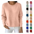 thumbnail image 1 of Women Crew Neck Soft Knit Sweater Loose Long Sleeve Rib Cuff Solid Color Basic Pullover Top Casual Fall Layering Blouse, 1 of 5