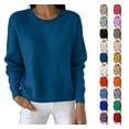 thumbnail image 1 of Women Crew Neck Soft Knit Sweater Loose Long Sleeve Rib Cuff Solid Color Basic Pullover Top Casual Fall Layering Blouse, 1 of 5
