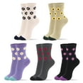 thumbnail image 1 of Women Crew Socks | 4-6 Pairs Flower Graphic Rainbow Striped Design Polka Dot Heart Leopard Pattern Cotton Socks | US 6-8, 1 of 6