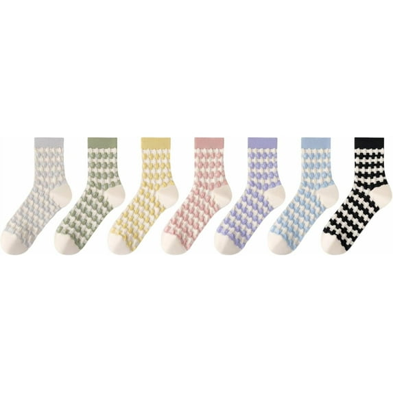 Women Crew Socks, 7 Pairs Rib Knit Candy Colors Novelty Cotton Socks, Stylish Women's Casual Comfort Ankle Socks, Size 5-10