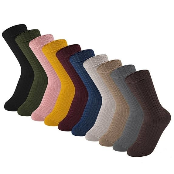 Women Crew Socks Solid Color Cotton Dress Socks for Women Girls Ladies 10 Pairs