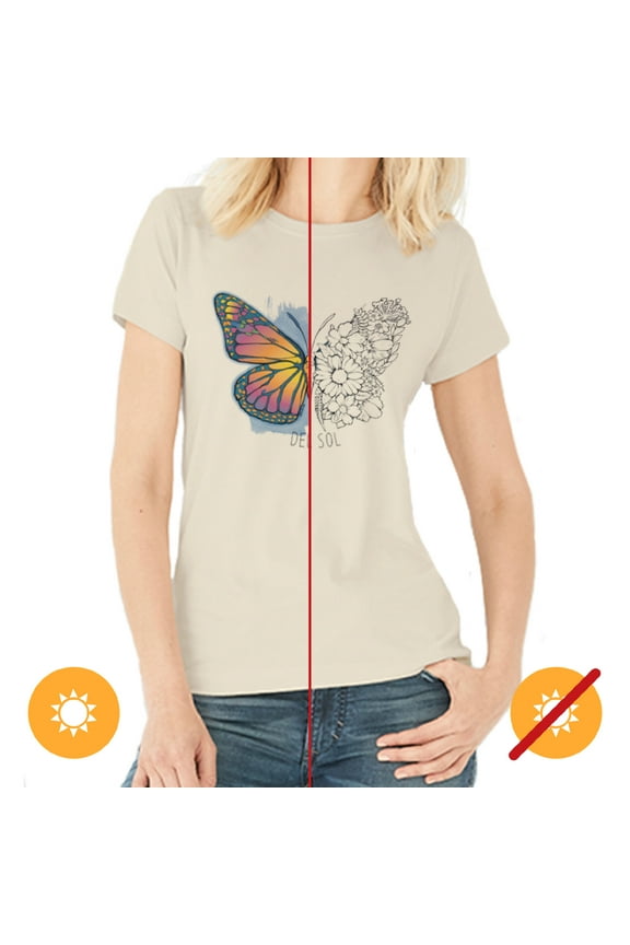 Women Crew Tee - Butterfly Floral - Beige by DelSol for Women - 1 Pc T-Shirt (XL)