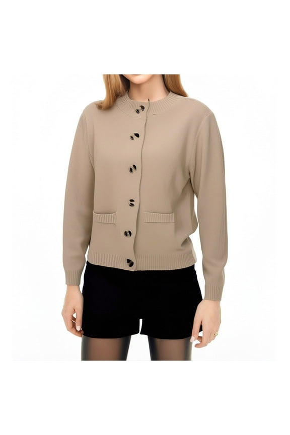 Women Crewneck Button Down Cardigan Sweater Open Front Long Sleeve Knit Lady Jackets Coat Dressy Casual Cardigans for Women plus Size Baggy Cardigan Women Cardigan Short Open Cardigan Wrap Button