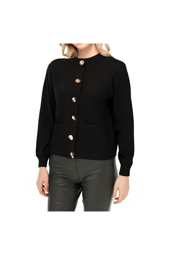 Women Crewneck Button Down Cardigan Sweater Open Front Long Sleeve Knit Lady Jackets Coat Dressy Casual Cardigans for Women plus Size Baggy Cardigan Women Cardigan Short Open Cardigan Wrap Button