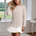 thumbnail image 1 of Women Crewneck Cable Knit Sweater Mini Dress, 2 Solid Long Sleeve Sweater & Pleated Dress Set (Beige XXXL), 1 of 3
