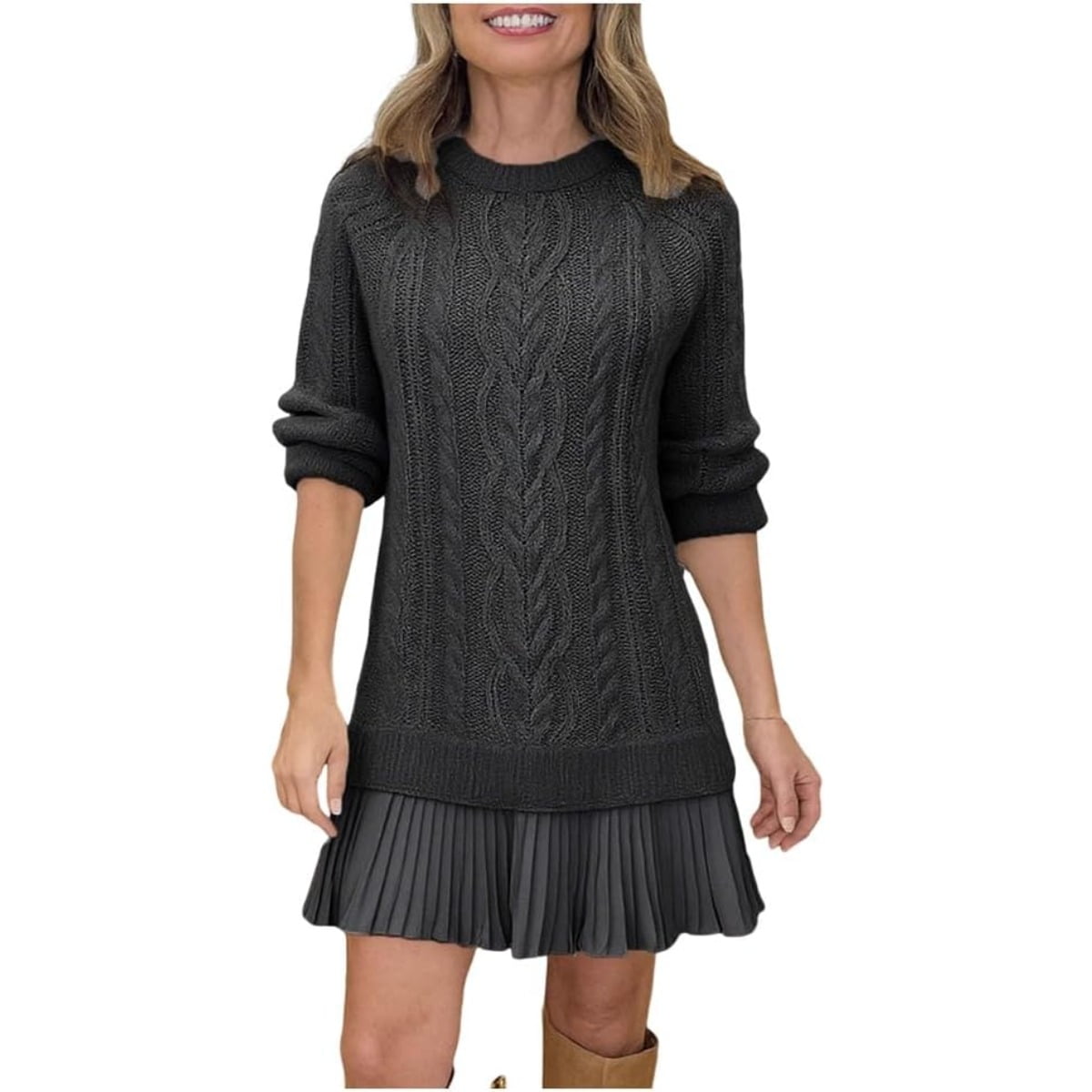 Cable Knit Sweater Mini Dress - Effortless Cosy Style