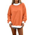thumbnail image 1 of Women Crewneck Colorblock Sweatshirts Long Sleeve Loose Fit Fall Pullover Teacher Outfits,Faux Layered,Drop Shoulder,Cowboy,Chic Oversized Clothes,Warm Soft,Cozy,Tunic Shirts Fashion Tops Orange, 1 of 6