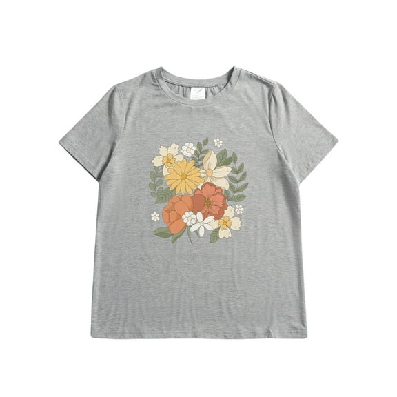 Women Crewneck Graphic Printed Tee Shirts Vintage Short Sleeve Lightweight Soft Casual Shirts Tops