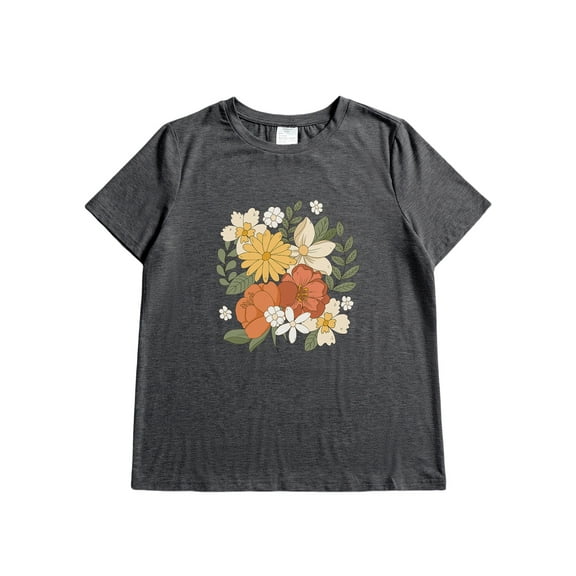 Women Crewneck Graphic Printed Tee Shirts Vintage Short Sleeve Lightweight Soft Casual Shirts Tops