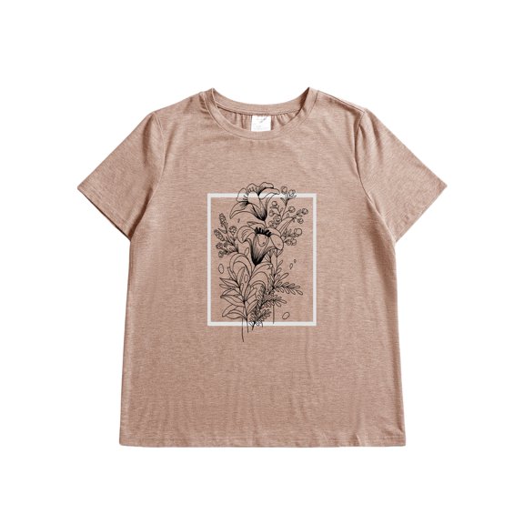 Women Crewneck Graphic Printed Tee Shirts Vintage Short Sleeve Lightweight Soft Casual Shirts Tops